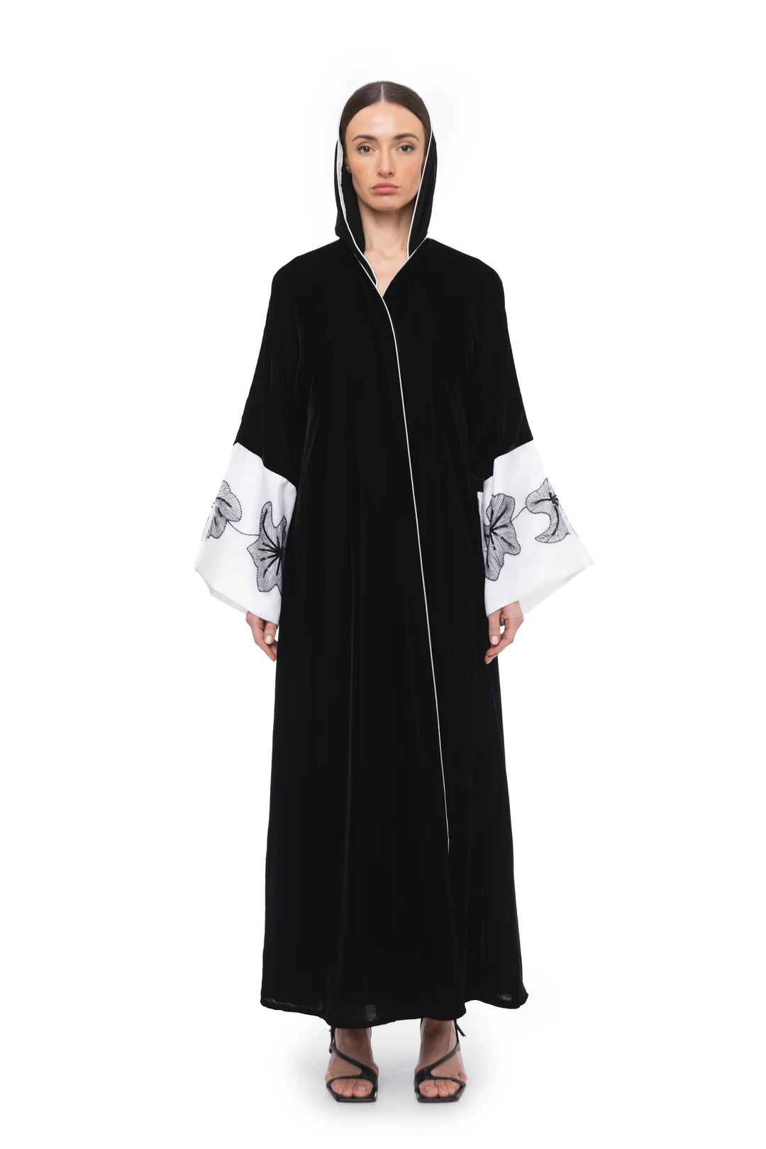 Nera -  Velvet Abaya With White Sleeves Abaya C314