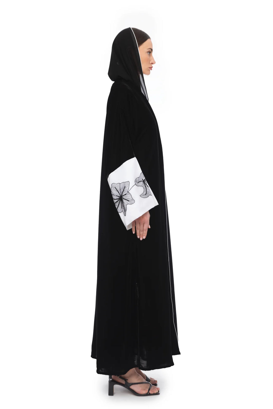 Nera -  Velvet Abaya With White Sleeves Abaya C314