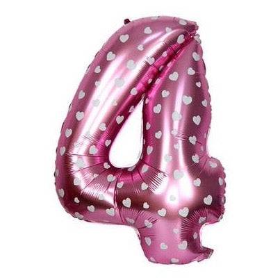 4 Number Pink Hearts Balloon - 16 Inch - Mhalaty