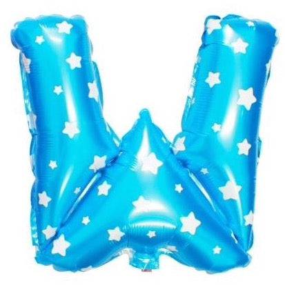 W Letter Blue Stars Balloon - 16 Inch - Mhalaty
