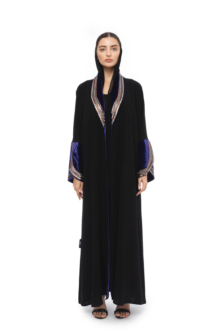 Nera - Black Abaya With Velvet Sleeves C393