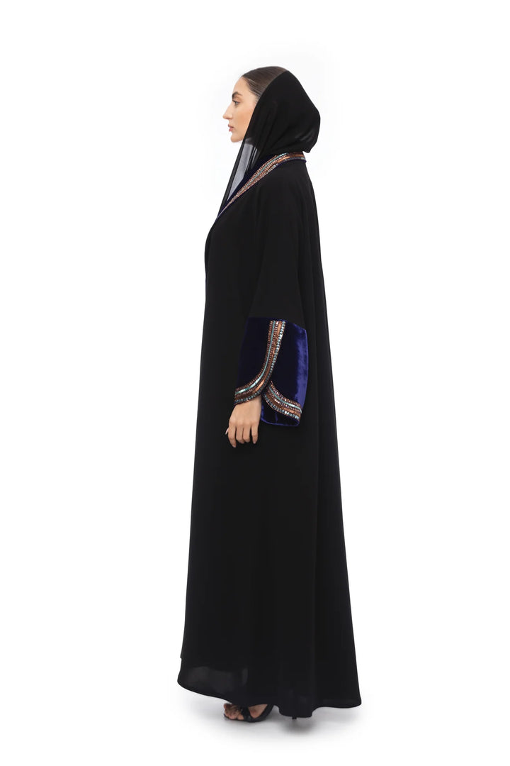 Nera - Black Abaya With Velvet Sleeves C393