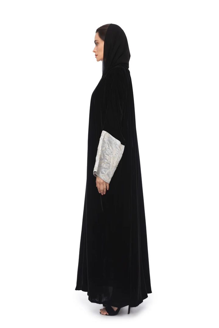 Nera - Velvet & Embroidered Tafta Sleeves Abaya C385