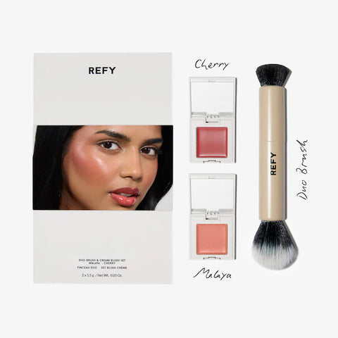 Refy - Cream Blush Duo With Duo Face Brush Gift Set