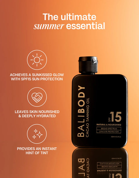 بالي بودي - زيت تان بالكاكاو بعامل حماية من الشمس 15 - 100 مل بالي بودي - زيت تان بالكاكاو بعامل حماية من الشمس 15 - 100 مل