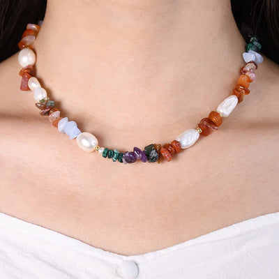 Freshwater Pearl Beaded Necklace - Colorful - Mhalaty