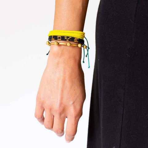 Handmade Adjustable Single Strand African Boho Bracelet - Yellow - Mhalaty