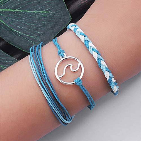 Handmade Colorful Waterproof Adjustable Braided Beach Bracelet Set - Blue - Mhalaty