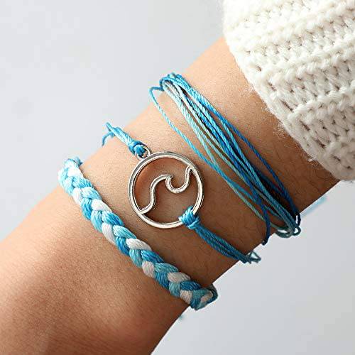 Handmade Colorful Waterproof Adjustable Braided Beach Bracelet Set - Blue - Mhalaty