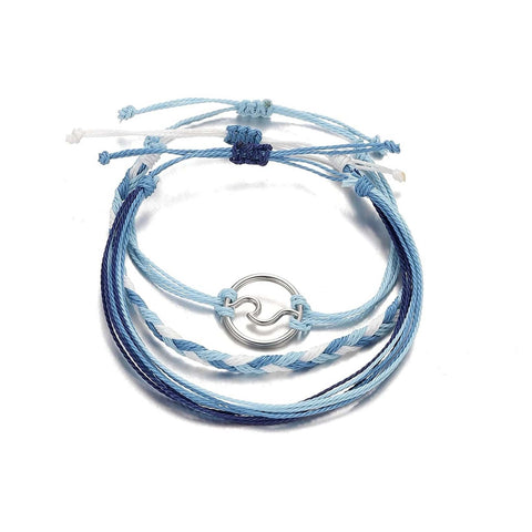 Handmade Colorful Waterproof Adjustable Braided Beach Bracelet Set - Blue - Mhalaty