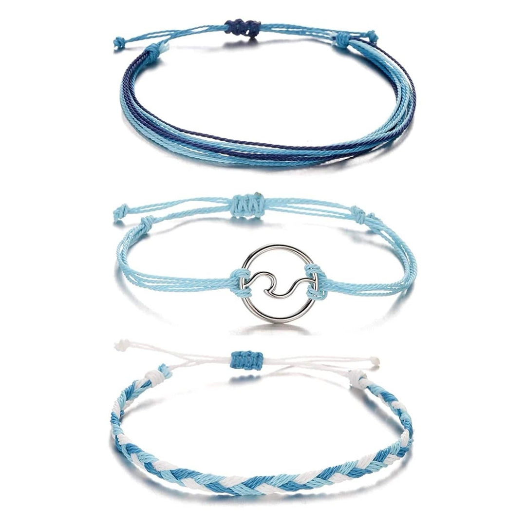 Handmade Colorful Waterproof Adjustable Braided Beach Bracelet Set - Blue - Mhalaty