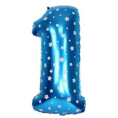 1 Number Blue Stars Balloon - 16 Inch - Mhalaty