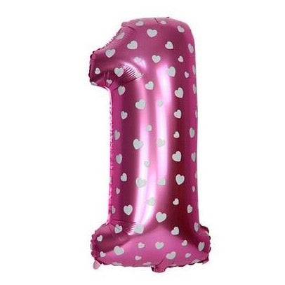 1 Number Pink Hearts Balloon - 16 Inch - Mhalaty