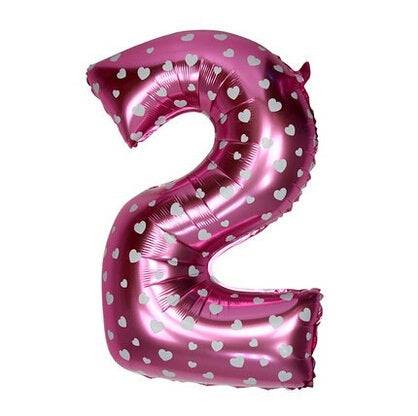 2 Number Pink Hearts Balloon - 16 Inch - Mhalaty