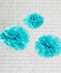 3 Aqua Blue Tissue Paper Pom Poms - Mhalaty