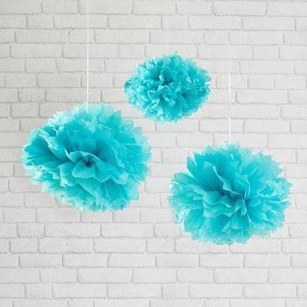 3 Aqua Blue Tissue Paper Pom Poms - Mhalaty