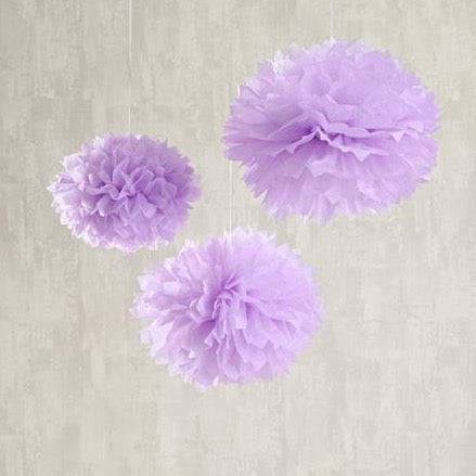 3 Lavender Tissue Paper Pom Poms - Mhalaty