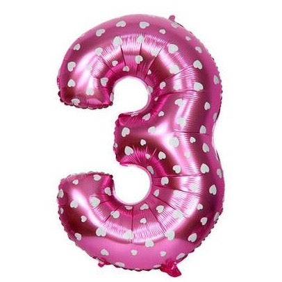 3 Number Pink Hearts Balloon - 16 Inch - Mhalaty