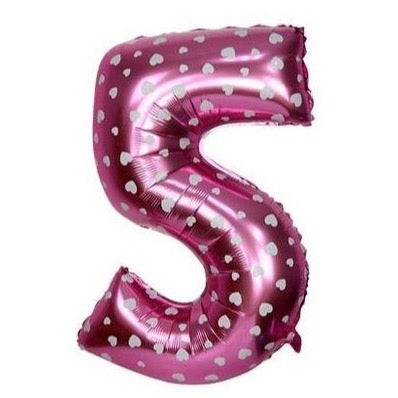 5 Number Pink Hearts Balloon - 16 Inch - Mhalaty