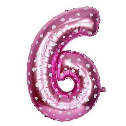 6 Number Pink Hearts Balloon - 16 Inch - Mhalaty