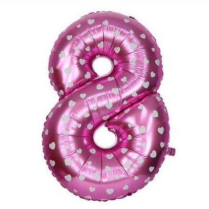 8 Number Pink Hearts Balloon - 16 Inch - Mhalaty
