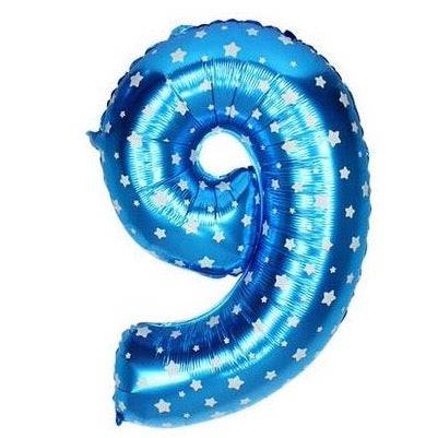 9 Number Blue Stars Balloon - 16 Inch - Mhalaty