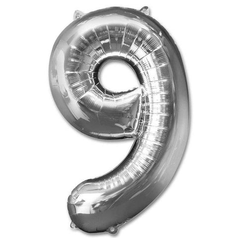 9 Number Giant Silver Balloon - 30 Inch 9 Number Giant Silver Balloon - 30 Inch