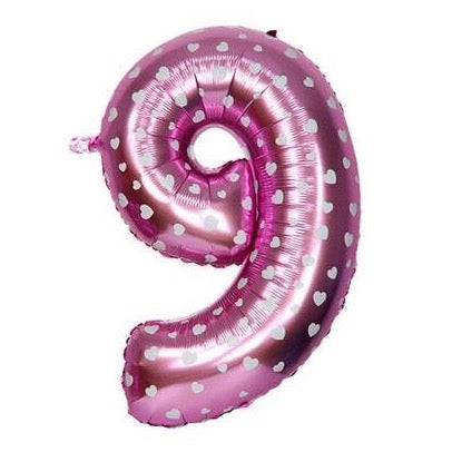 9 Number Pink Hearts Balloon - 16 Inch - Mhalaty