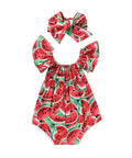 Baby Watermelons Ruffle Romper With Headband - (6-12M) - Mhalaty