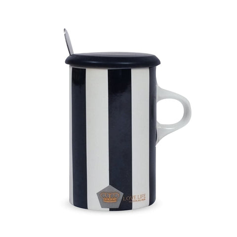 Black Striped Love Life Mug - Mhalaty