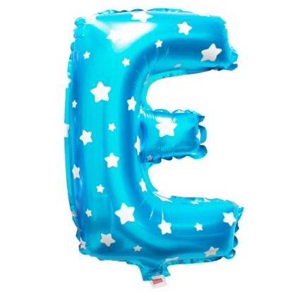 E Letter Blue Stars Balloon - 16 Inch - Mhalaty