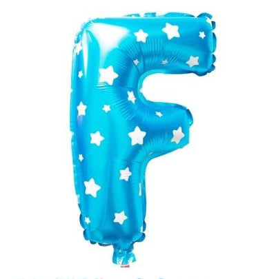 F Letter Blue Stars Balloon - 16 Inch - Mhalaty