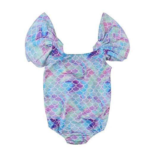 Girls Blue Colorful Mermaid Swimsuit (100) 2-3Y - Mhalaty