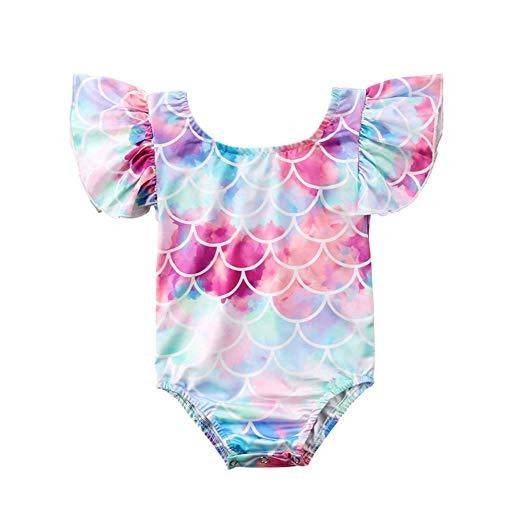 Girls Pink Colorful Mermaid Swimsuit (80) 9-12M - Mhalaty