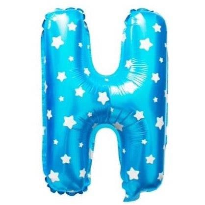 H Letter Blue Stars Balloon - 16 Inch - Mhalaty