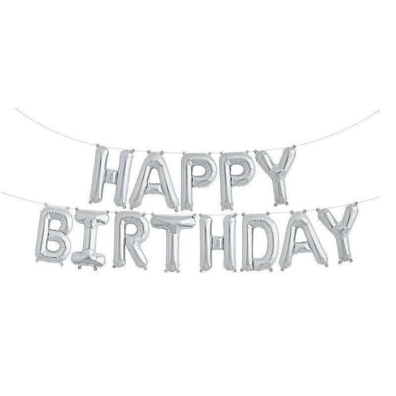 Happy Birthday Letter Foil Balloon Set - Silver - Mhalaty