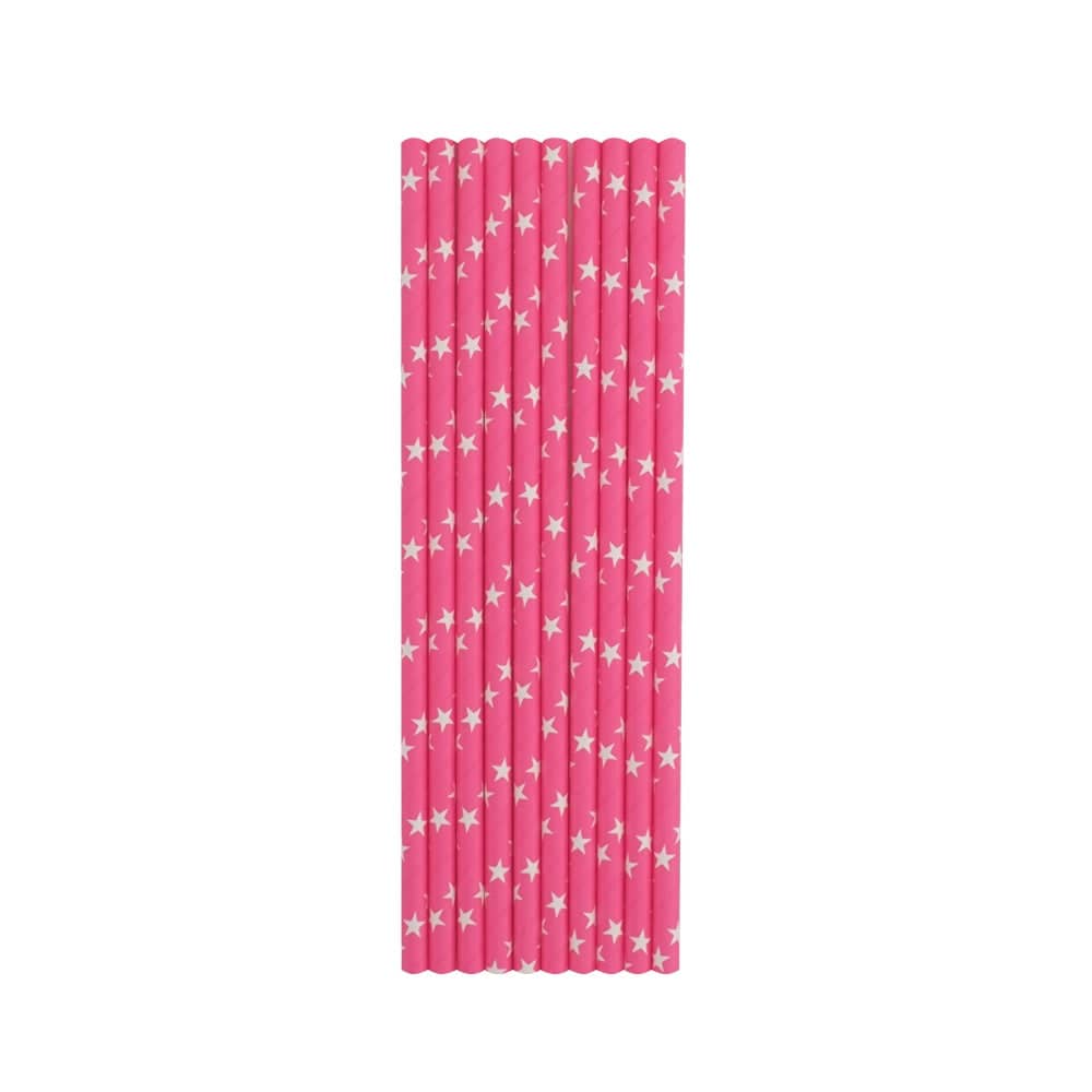 Hot Pink Stars Paper Straws - Mhalaty