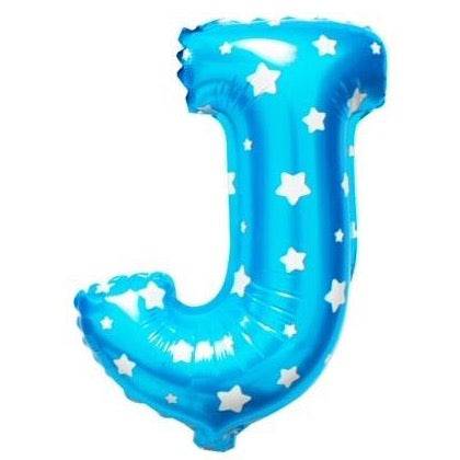 J Letter Blue Stars Balloon - 16 Inch - Mhalaty