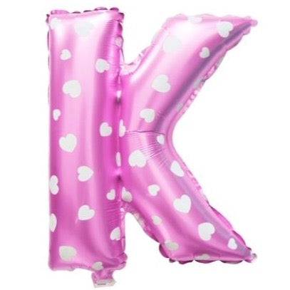 K Letter Pink Hearts Balloon - 16 Inch - Mhalaty