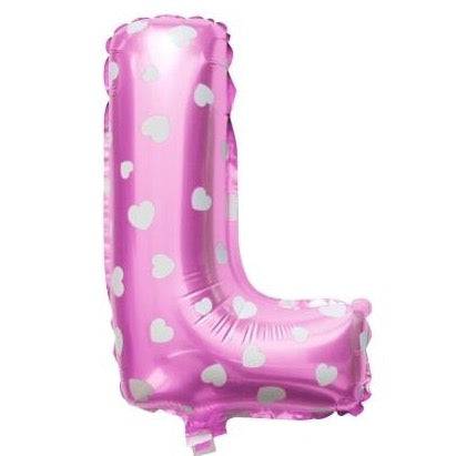 L Letter Pink Hearts Balloon - 16 Inch - Mhalaty