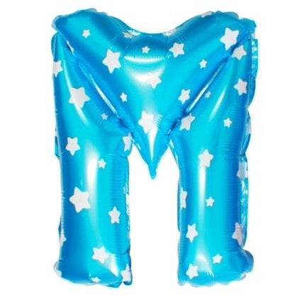 M Letter Blue Stars Balloon - 16 Inch - Mhalaty