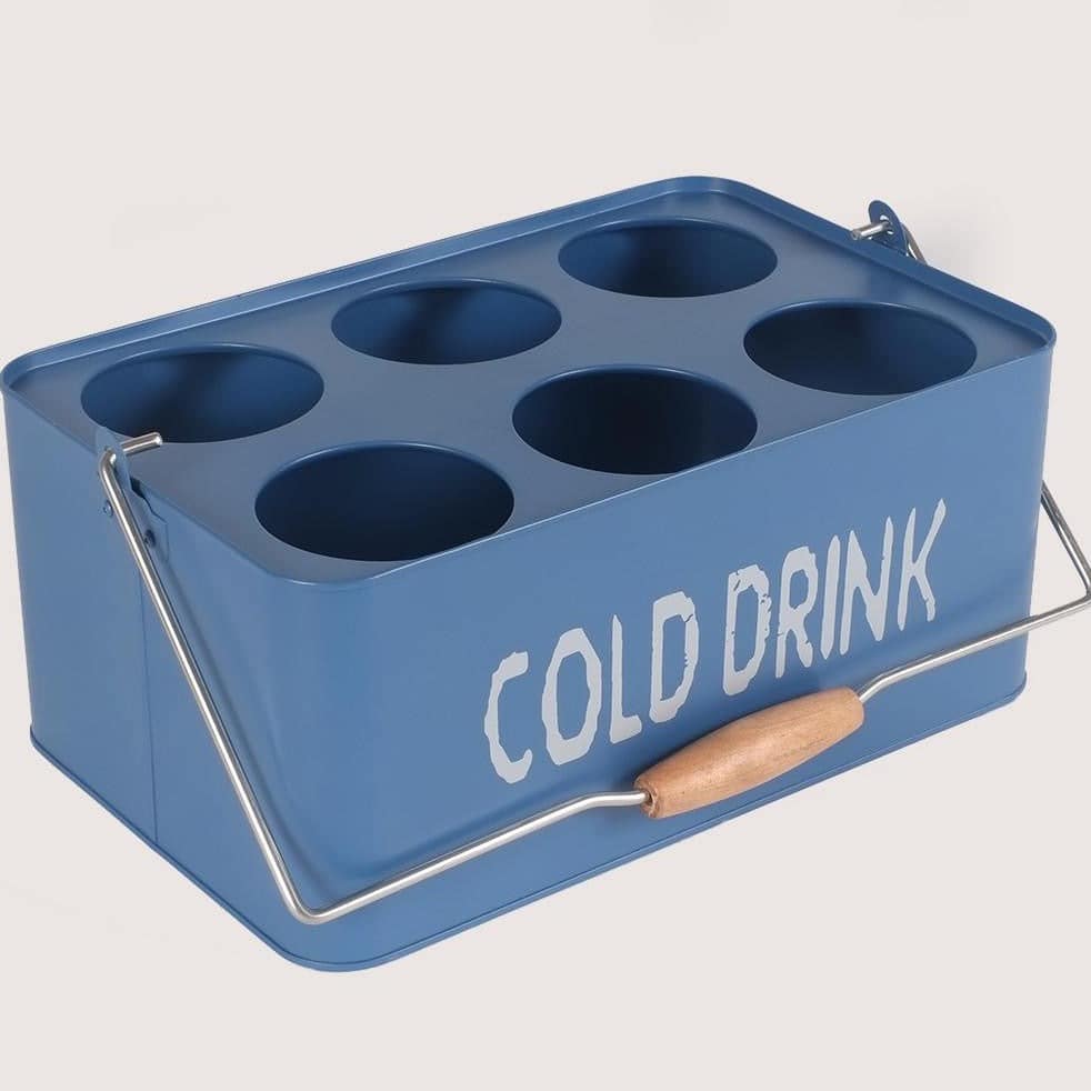 Metal Portable Cold Drinks Caddy Basket (Big Blue) - Mhalaty