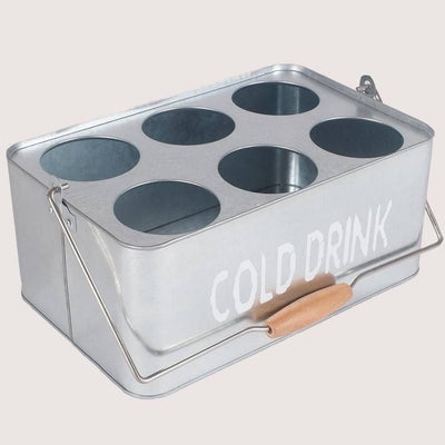 Metal Portable Cold Drinks Caddy Basket (Big Silver) - Mhalaty