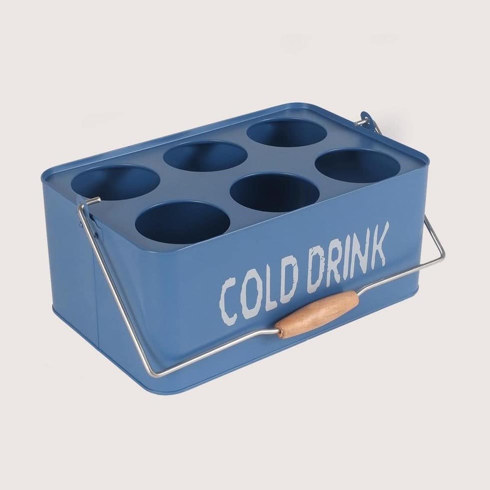 Metal Portable Cold Drinks Caddy Basket (Small Blue) - Mhalaty