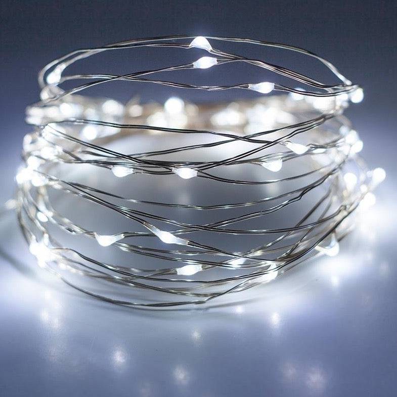 Micro 100 Led Cool White Fairy Lights On Silver Wire - Mhalaty