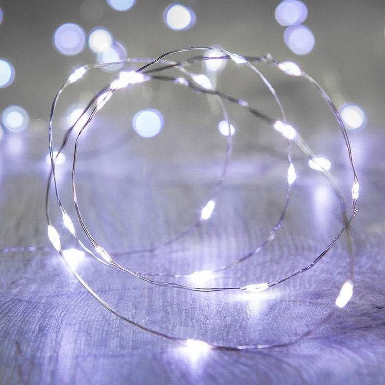 Micro 20 Led Cool White Fairy Lights On Silver Wire - Mhalaty