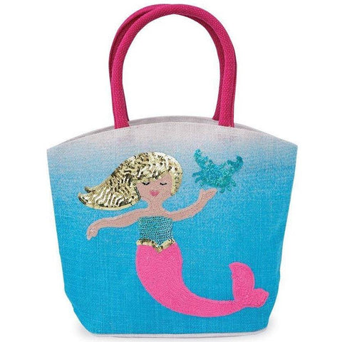 Mud Pie Mermaid Straw Tote - Blue - Mhalaty