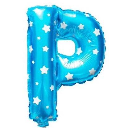 P Letter Blue Stars Balloon - 16 Inch - Mhalaty