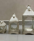 Rustic Distressed White Candle Lantern - Set Of 3 - Mhalaty