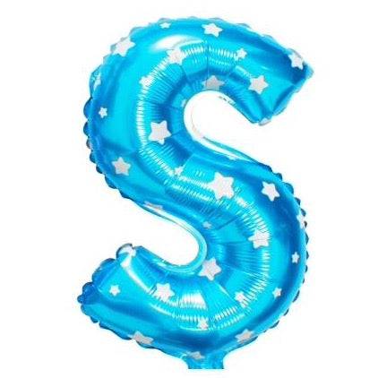 S Letter Blue Stars Balloon - 16 Inch - Mhalaty